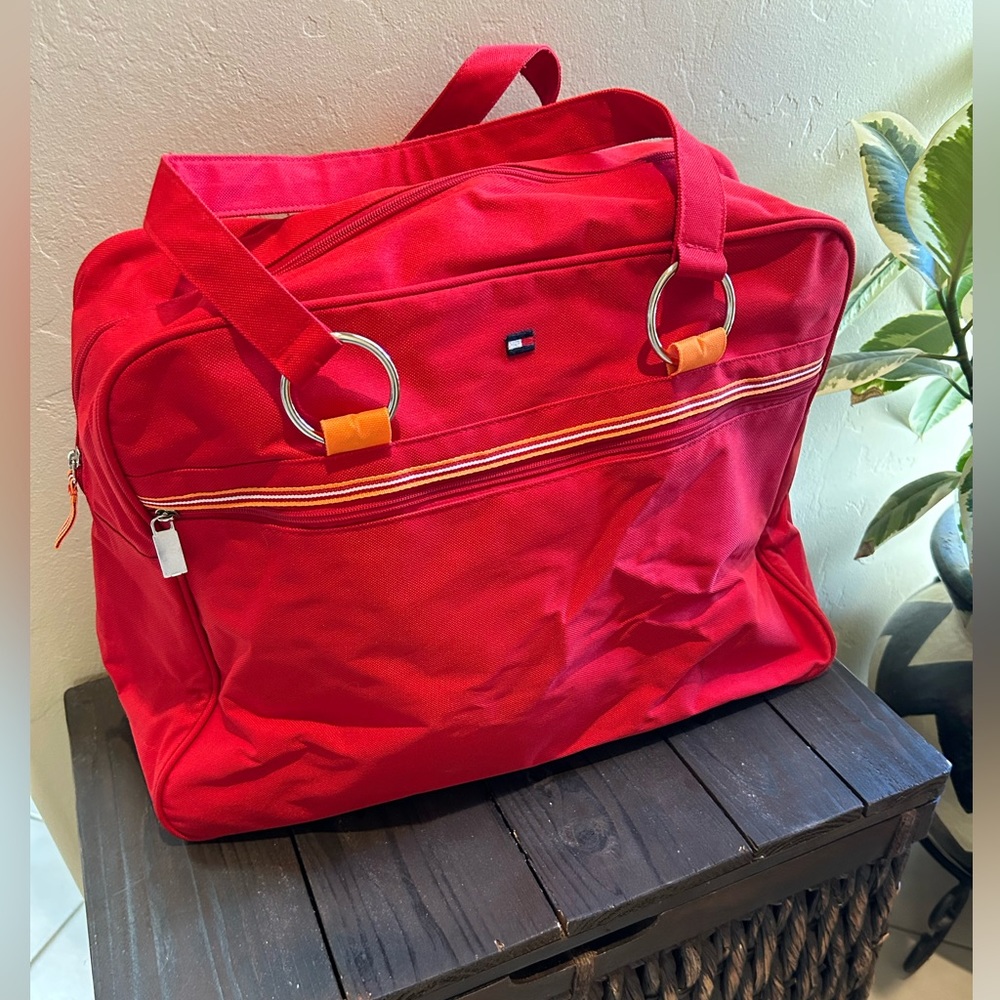 Tommy Hilfiger Red Canvas Travel Bag